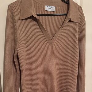Old Navy Tan Brown Beige V Neck Women’s Collared Sweater Size XL Tall